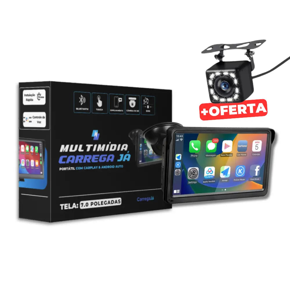 Multimídia c/ AndroidAUTO & Apple CarPlay + Câmera de Ré 🎁