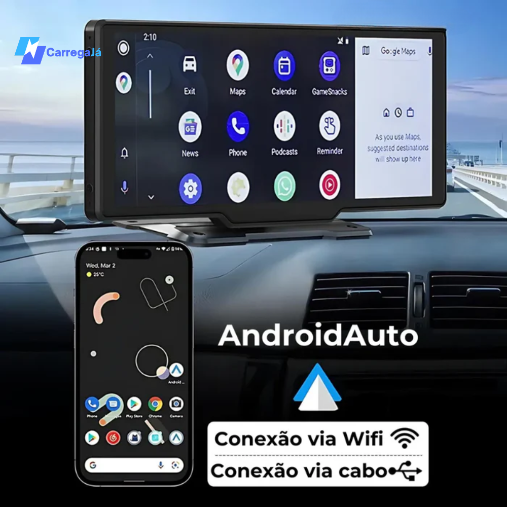 Tela Multimídia com CarPlay e Android Auto | Carrega Já 2.0 | + 🎁 Oferta Exclusia